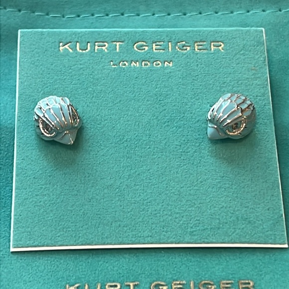 Kurt Geiger Iconic Eagle Head Blue and Silver Textured Stud Earrings NWT - Picture 1 of 5